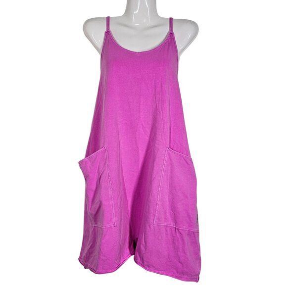 Free People Hot Shot Romper Pink With Pockets Cotton Stretch Blend Women L - Picture 3 of 12